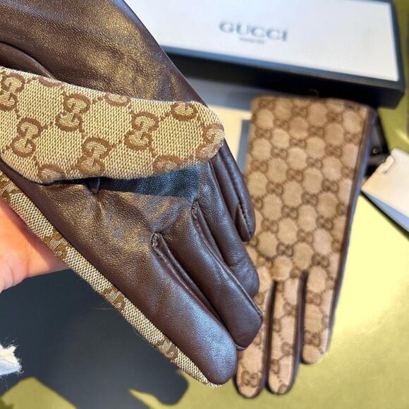 Gucci Brown GG Monogram Gloves - Picture 6 of 9